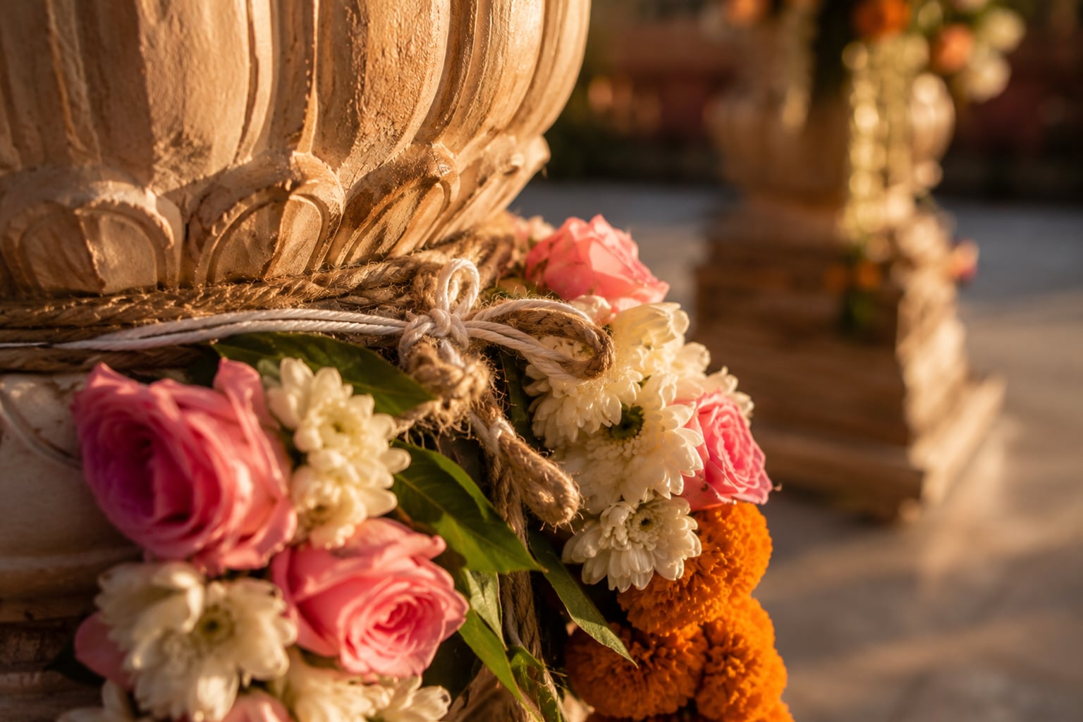 How the garlands were tied at the pillar