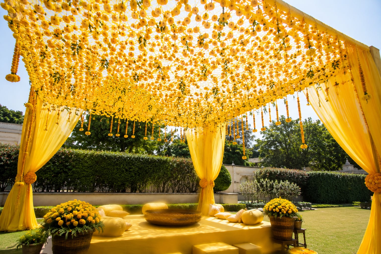 Phoolon ki chadar held above the seating
