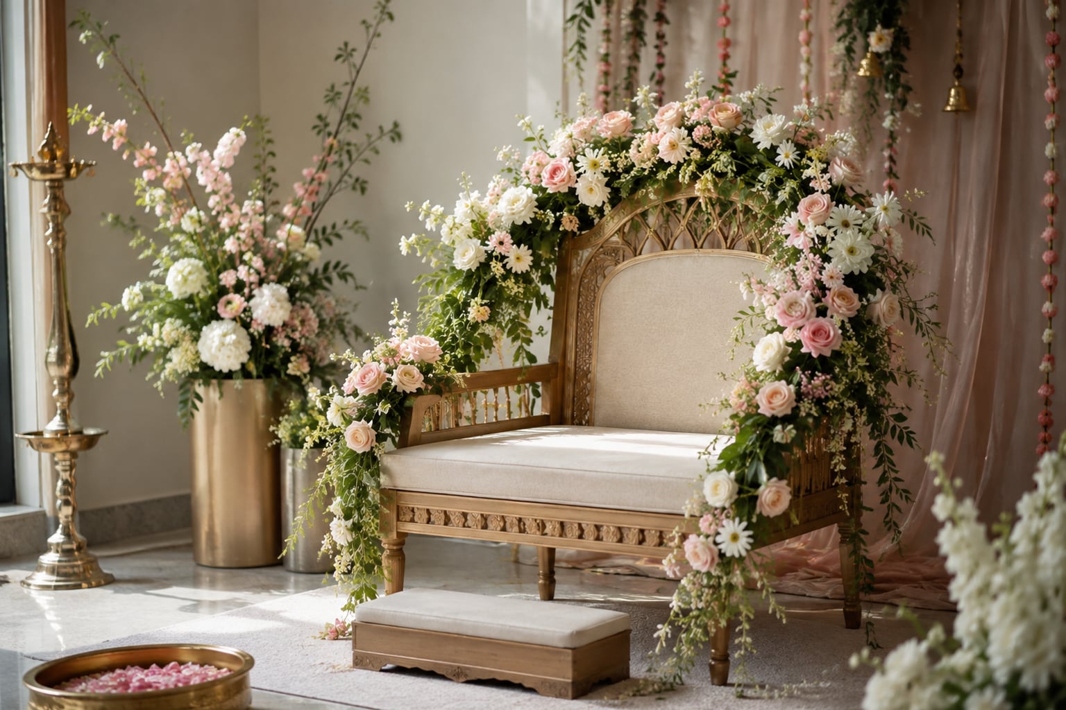 A decorated chair for the seating ceremony